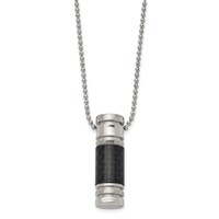 Chisel Stainless Steel Polished Necklace with Black Carbon Fiber Inlay Cylinder on a Ball Chain, 22" view 1