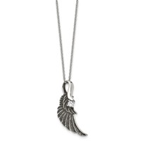 Stainless Steel Antiqued and Polished Necklace with Crystal Wing, 20" view 2