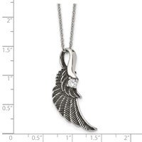 Stainless Steel Antiqued and Polished Necklace with Crystal Wing, 20" view 5