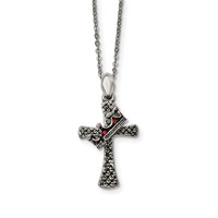 Stainless Steel Antiqued & Polished Necklace with Crystal Cross view 1