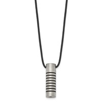 Chisel Stainless Steel Brushed and Polished with Black Rubber Cylinder on an 18 Inch Leather Cord Necklace view 3