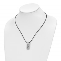 Chisel Stainless Steel Brushed and Polished with Black Rubber Cylinder on an 18 Inch Leather Cord Necklace view 4
