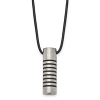 Chisel Stainless Steel Brushed and Polished with Black Rubber Cylinder on an 18 Inch Leather Cord Necklace view 1