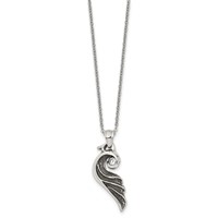 Stainless Steel Antiqued and Polished Necklace with Crystal Wing, 18" view 3