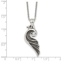 Stainless Steel Antiqued and Polished Necklace with Crystal Wing, 18" view 5