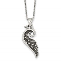 Stainless Steel Antiqued and Polished Necklace with Crystal Wing, 18" view 1