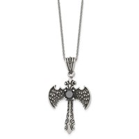 Stainless Steel Antiqued and Polished Black CZ Cross Necklace with Wings view 3