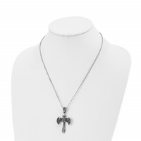 Stainless Steel Antiqued and Polished Black CZ Cross Necklace with Wings view 4