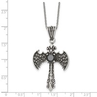 Stainless Steel Antiqued and Polished Black CZ Cross Necklace with Wings view 5