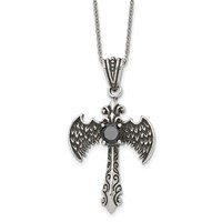 Stainless Steel Antiqued and Polished Black CZ Cross Necklace with Wings view 1
