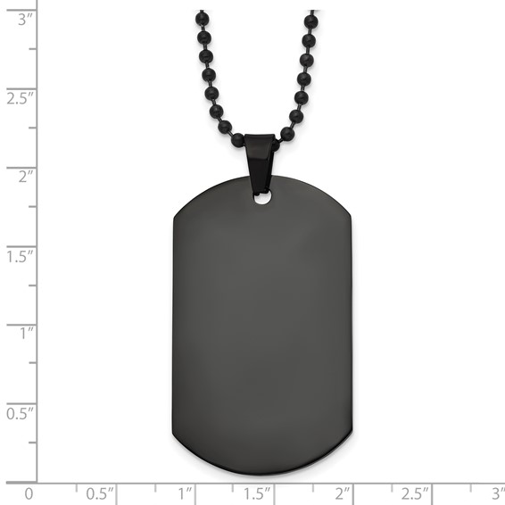 Chisel Stainless Steel Polished Black IP-plated Dog Tag on a 20 inch Ball Chain Necklace