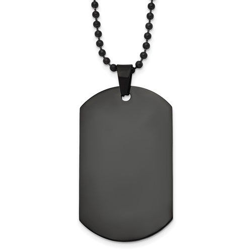 Chisel Stainless Steel Polished Black IP-plated Dog Tag on a Ball Chain Necklace, 20"