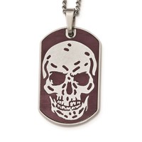 Stainless Steel Polished Brown IP-plated Skull Dog Tag Necklace, 24" view 2