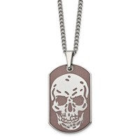 Stainless Steel Polished Brown IP-plated Skull Dog Tag Necklace, 24" view 1
