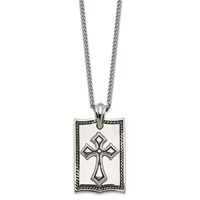 Stainless Steel Antiqued and Polished Cross Dog Tag 24in Necklace view 3