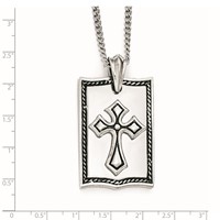 Stainless Steel Antiqued and Polished Cross Dog Tag 24in Necklace view 4