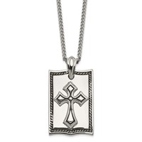 Stainless Steel Antiqued and Polished Cross Dog Tag 24in Necklace view 1