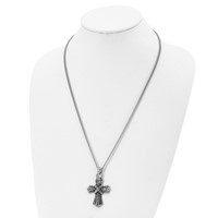 Stainless Steel Antiqued Polished and Textured Cross Necklace, 24" view 4
