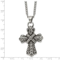 Stainless Steel Antiqued Polished and Textured Cross Necklace, 24" view 5