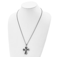 Stainless Steel Antiqued Polished and Textured Cross Necklace, 24" view 4
