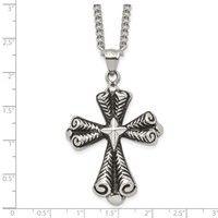 Stainless Steel Antiqued Polished and Textured Cross Necklace, 24" view 5