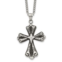 Stainless Steel Antiqued Polished and Textured Cross Necklace, 24" view 1