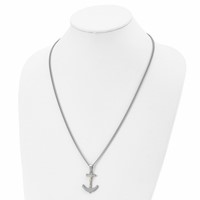 Chisel Stainless Steel Polished Necklace with 14K Gold Crucifix Anchor Pendant on a Curb Chain, 24" view 4