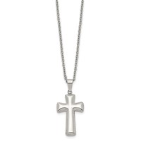 Chisel Stainless Steel Polished Medium Pillow Cross Pendant on an Cable Chain Necklace, 18" view 3