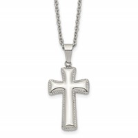 Chisel Stainless Steel Polished Medium Pillow Cross Pendant on an Cable Chain Necklace, 18" view 1
