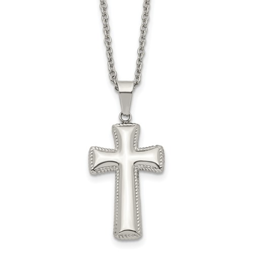Chisel Stainless Steel Polished Medium Pillow Cross Pendant on an Cable Chain Necklace, 18"