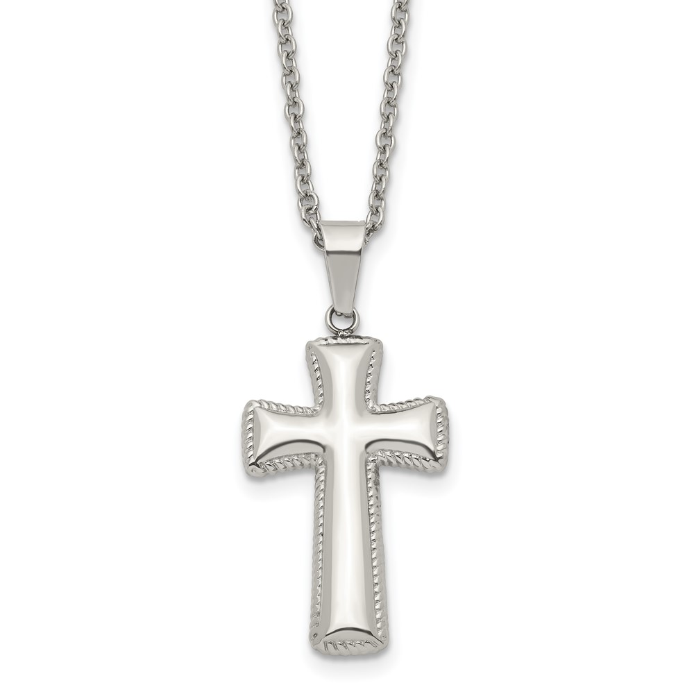 Stainless Steel Polished Medium Pillow Cross NecklaceSRN1930-18
