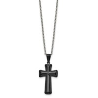 Chisel Stainless Steel Polished Black IP-plated Medium Pillow Cross Pendant on an Cable Chain Necklace, 18" view 3