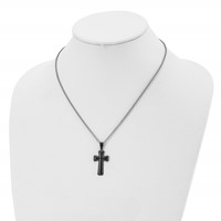 Chisel Stainless Steel Polished Black IP-plated Medium Pillow Cross Pendant on an Cable Chain Necklace, 18" view 4