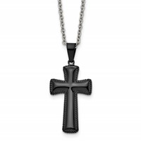 Chisel Stainless Steel Polished Black IP-plated Medium Pillow Cross Pendant on an Cable Chain Necklace, 18" view 1