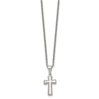 Chisel Stainless Steel Polished Small Pillow Cross Pendant on an Cable Chain Necklace, 18" view 3