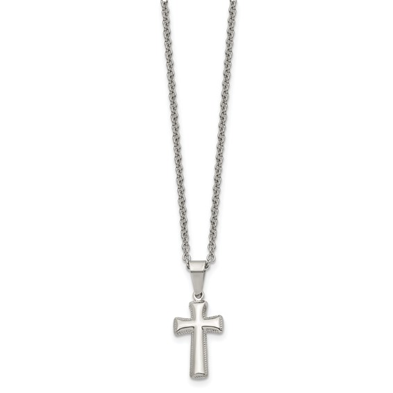 Chisel Stainless Steel Polished Small Pillow Cross Pendant on an 18 inch Cable Chain Necklace