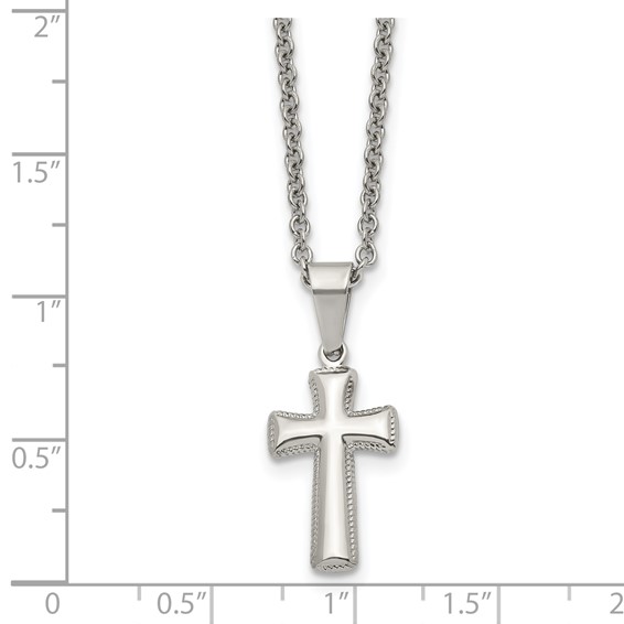 Chisel Stainless Steel Polished Small Pillow Cross Pendant on an 18 inch Cable Chain Necklace