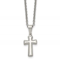 Chisel Stainless Steel Polished Small Pillow Cross Pendant on an Cable Chain Necklace, 18" view 1