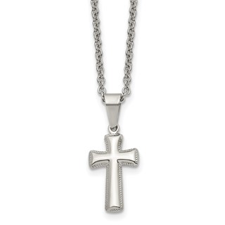 Chisel Stainless Steel Polished Small Pillow Cross Pendant on an 18 inch Cable Chain Necklace