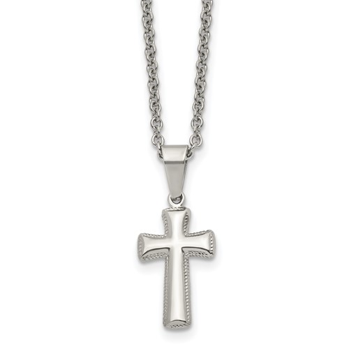 Chisel Stainless Steel Polished Small Pillow Cross Pendant on an Cable Chain Necklace, 18"