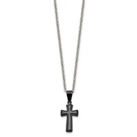 Chisel Stainless Steel Polished Black IP-plated Small Pillow Cross Pendant on a Cable Chain Necklace, 16" view 3