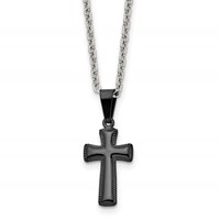 Chisel Stainless Steel Polished Black IP-plated Small Pillow Cross Pendant on a Cable Chain Necklace, 16" view 1