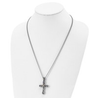 Stainless Steel Antiqued and Polished Yellow IP-plated Cross Necklace, 24" view 4