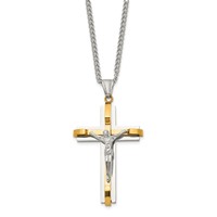 Chisel Stainless Steel Polished Yellow IP-plated Crucifix Pendant on a Curb Chain Necklace, 24" view 3