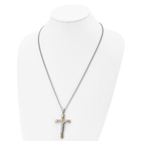 Chisel Stainless Steel Polished Yellow IP-plated Crucifix Pendant on a Curb Chain Necklace, 24" view 4