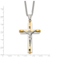 Chisel Stainless Steel Polished Yellow IP-plated Crucifix Pendant on a Curb Chain Necklace, 24" view 5