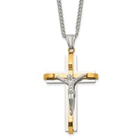 Chisel Stainless Steel Polished Yellow IP-plated Crucifix Pendant on a Curb Chain Necklace, 24" view 1
