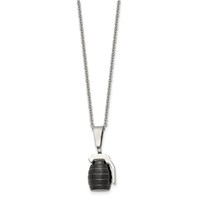 Stainless Steel Polished and Textured Black IP-plated Grenade Necklace view 3