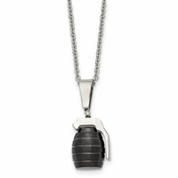 Stainless Steel Polished and Textured Black IP-plated Grenade Necklace view 1