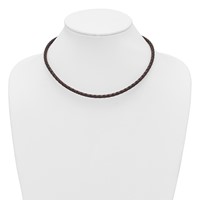 Chisel 4mm Genuine Leather Hexagon Weave Necklace, 18" view 3